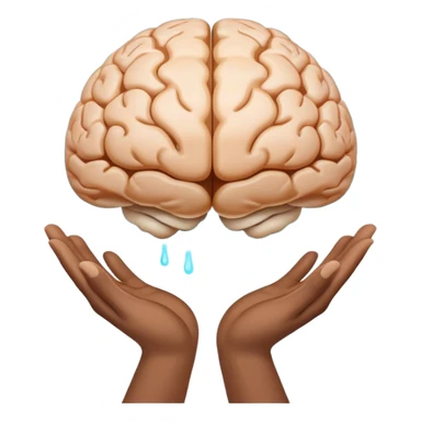 two hands gently holding a floating, glowing brain sticker