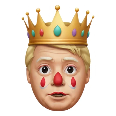 highly detailed, photorealistic Donald Trump as a clown no neck or body, slightly turned to the right. Skin texture, lighting, and facial details should be ultra-realistic, resembling a professional 3D render must look exactly like him. Transparent background. tiny cartoon crown on his head

 sticker
