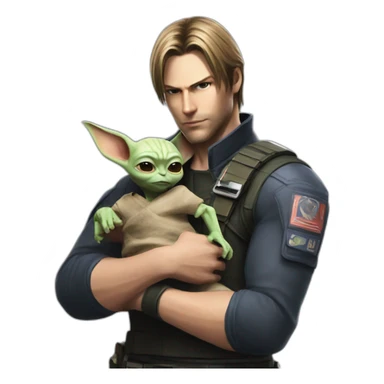 Leon Kennedy ( Resident Evil) holding baby yoda sticker