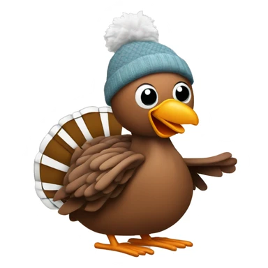 Turkey skiing in a winter hat sticker