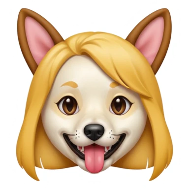 model girl with dog ears and dog tongue, styled like the iOS emoji Snapchat dog mask, playful expression sticker