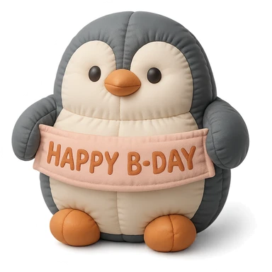 penguin holding a "Happy B-Day" banner, cushion style sticker