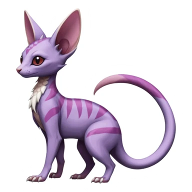 Furry, scaly, Purple, white, black, Minccino-Sphynx-Lykoi-Linoone-Zangoose-fusion-hybrid-animal-Fakémon-creature, full body, thin long sleek scaly tail, intricate markings sticker
