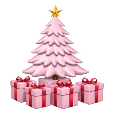 Light pink Christmas gifts under a white Christmas tree sticker