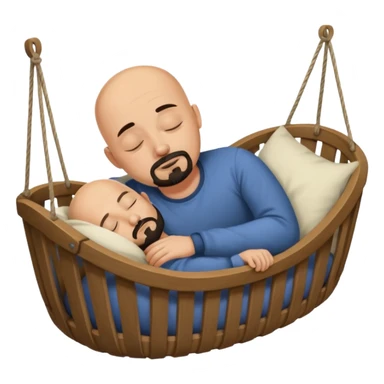 a man who is tan and bald with a black goatee sleeping in a cradle sticker