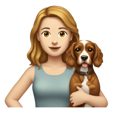 White Girl with brown hair holding yellow cocker spaniel mix sticker
