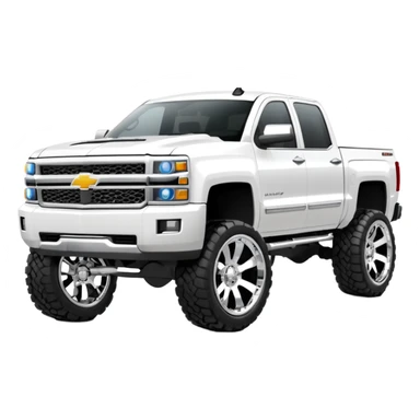 Jacked up 2021 White Chevrolet Silverado on chrome rims with wheel lights sticker