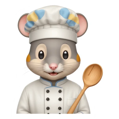 dark gray mouse wearing a white chef’s hat and has a friendly, slightly open-mouthed expression sticker