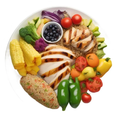 round white plate with healthy food sticker