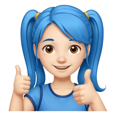 long blue hair girl in pig tails with brown eyes giving thumbs up sticker
