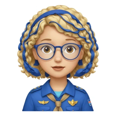 scout girl with blue scout uniform, blonde curly haired and glassess sticker