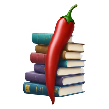 stack of books with a chili pepper sticker
