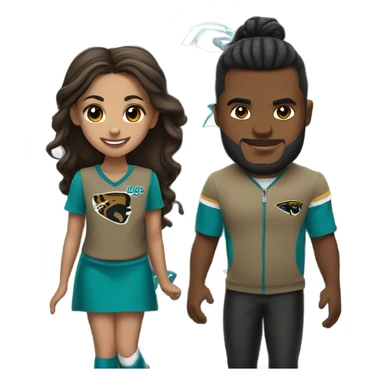 Brown guy and brown girl with hair in ponytail withJacksonville jaguars  clothes holding hands sticker