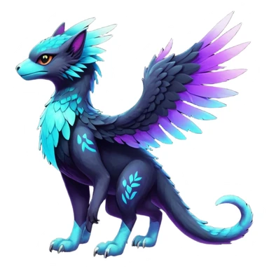 White Iridescent Colorful Exotic Black, Cyan, Purple, Beaked Feathery Nocturnal Neon-glowing Abyssal Lightly Heaven-Cat-Gryphon-Salandit-Nargacuga-Silvally-Vernid-Sergal-Fakémon-Hybrid-Creature (full body) sticker