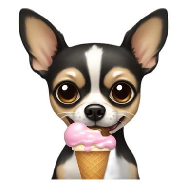 A black and beige hairy chihuahua eating ice cream sticker