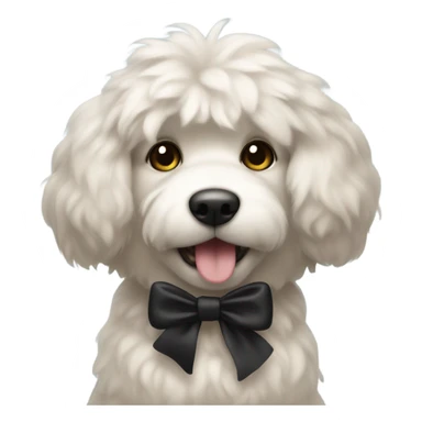 Fluffy Dog wearing a black bow sticker