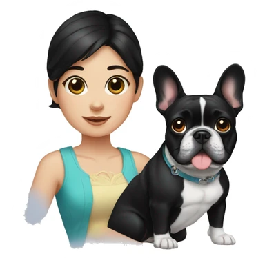 a black-haired girl and a French bulldog sticker