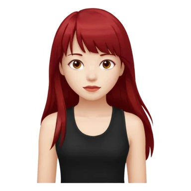 a pretty bratz fair girl with long dark red straight hair with bangs, wearing a black tank top sticker