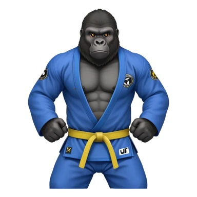 Black Gorilla in a jiu jitsu gi with a blue belt sticker