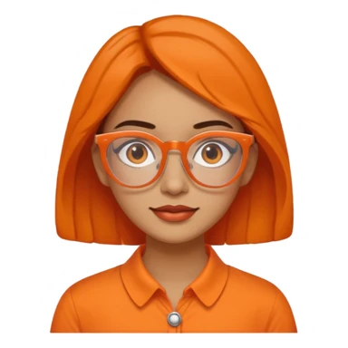 hispanic woman with  orange sectacles and orange blouse  with a collar sticker