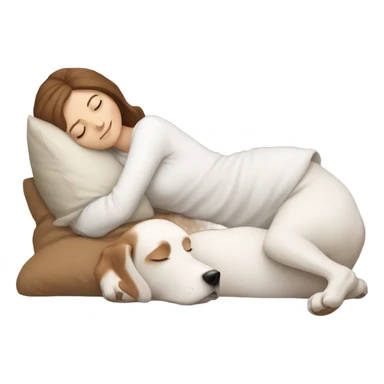 White girl brown hair sleeping with white dog sticker