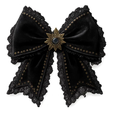 Add lace and velvet details to the gothic bow and accessories in a photorealistic style. Keep the background transparent if possible. sticker
