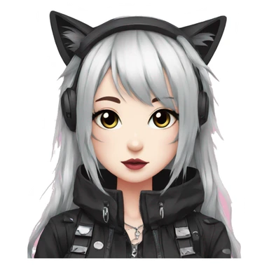 Edgy Kawaii Cute Cool Cartoon Beautiful Elegant Pretty Anime Punk Techwear Gothic Catgirl sticker