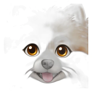 Pomeranian whit blue eyes and White fur with orange sticker
