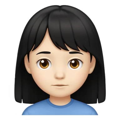 emoji of a child with black hair and parted bangs, neutral face, minimal and cute, no text sticker