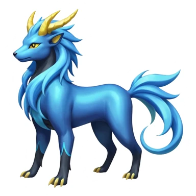 Shiny colorful iridescent long-curved-horned legendary majestic Suicune-Electrike-Manectric-Luxray-Fakémon-fusion-animal-creature, full body  sticker