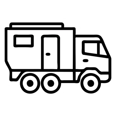 outlined icon of European expedition truck, modern style, no text sticker