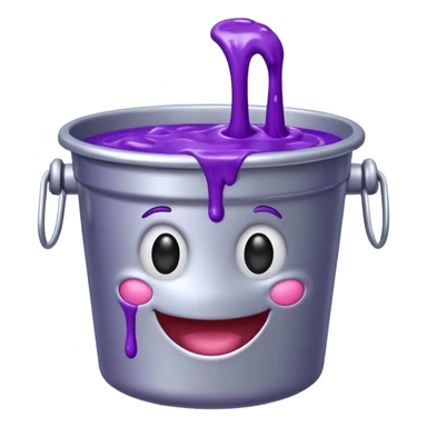 silver bucket filled with purple slime with a happy face on the slime only sticker