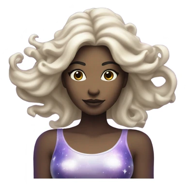 white woman with mystical sparkling galaxy hair with moon and stars in purple and blue shades sticker