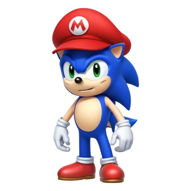 Sonic the hedgehog wearing a classic Red Mario hat sticker