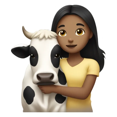 Cow hugging a girl with light skin and black hair sticker