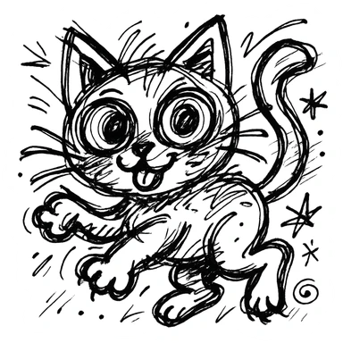 chaotic outlined icon of a cute cat with big eyes and a playful pose sticker