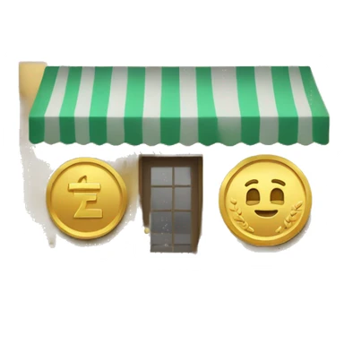 gold coin wth a shop inside sticker