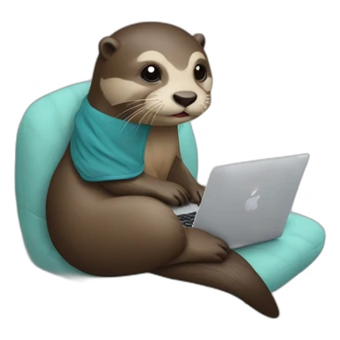 female otter use a macbook while seated against a pillow sticker