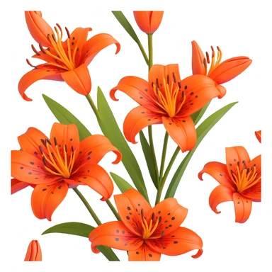 Traditional Japanese tiger lily (oniyuri) flower with elegant sumi-e inspired style, vibrant orange-red petals with black spots, delicate brush-like strokes, zen aesthetic sticker