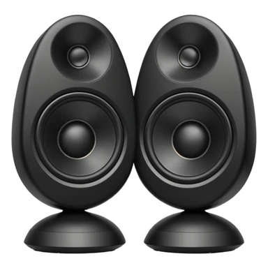 pair of big speakers emoji, deep matte black metal body, circular speaker cones with subtle depth, smooth rounded edges, minimalistic futuristic 3D style, luxury aesthetic sticker