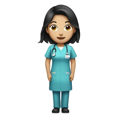 Asian nurse with black hair and tan skin in scrubs sticker