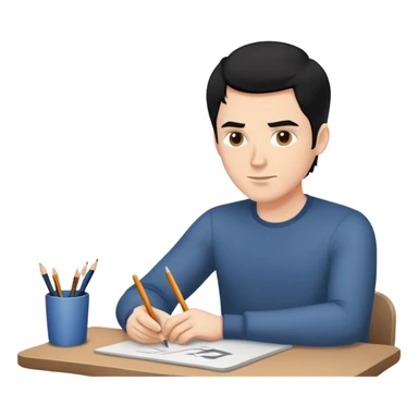 white man with black hair drawing at a table sticker