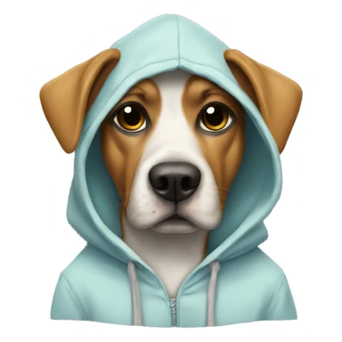 Dog wearing a hoddie with a mask sticker