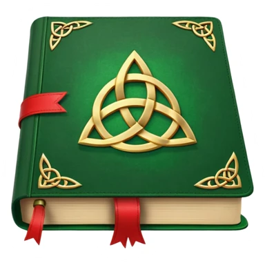 a green closed book with a golden triquetra on it with a red ribbon between the paged sticker