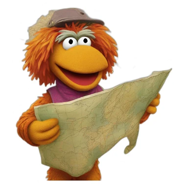Fraggle with a big map sticker