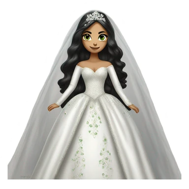 Hyper Realistic ornate ballgown long sleeve Wedding dress with diamanté on Russian bride with green eyes and long black hair with veil sticker