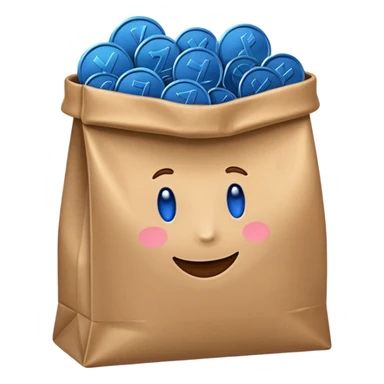 blue coins inside a brown bag  sticker
