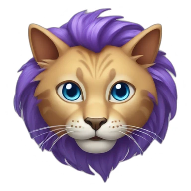 Purple cat with big blue eyes, lion mouth and shark phinn on the head sticker