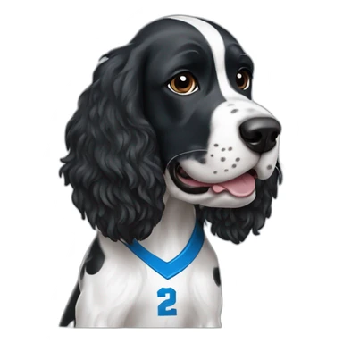 black springer spaniel wearing detroit lions football helmet sticker
