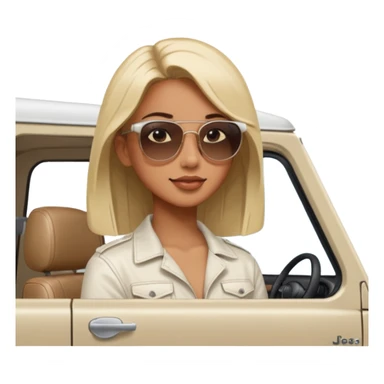 make the jeep white color, show a 45 degree angle and the girl giving a side look sticker